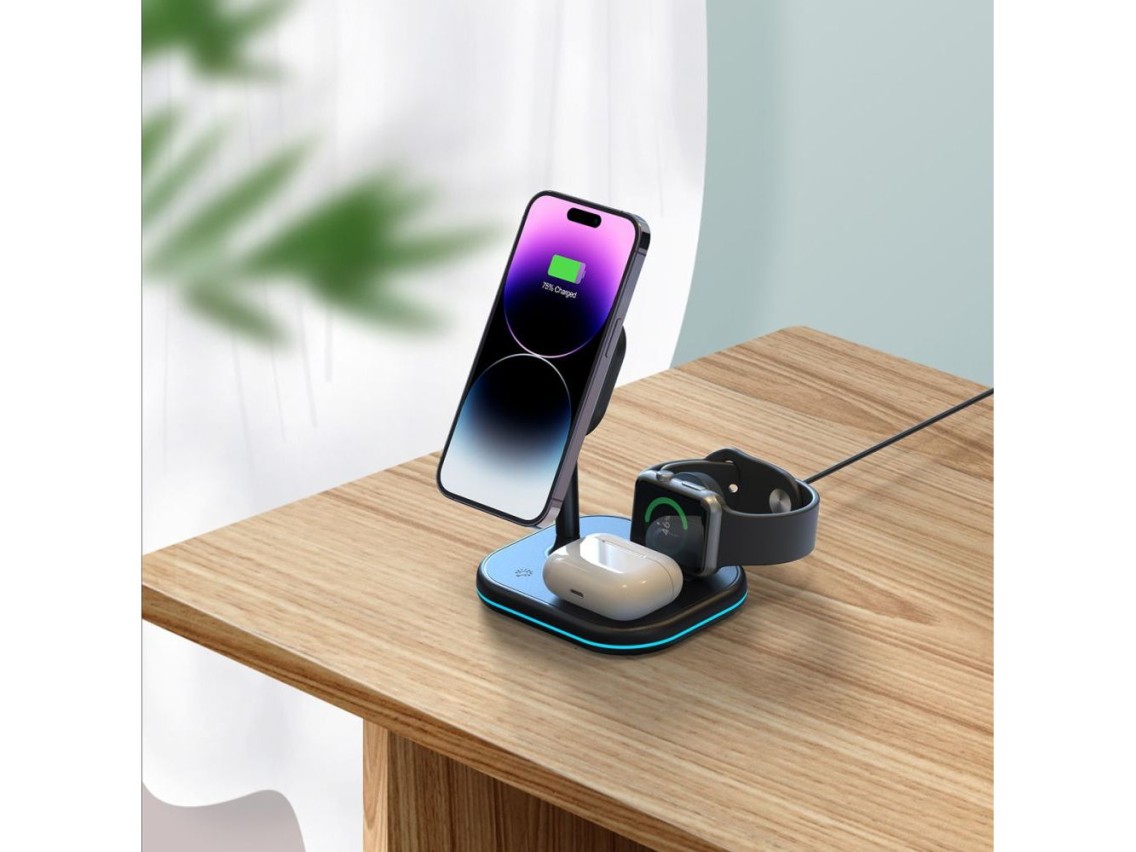 Tech-Protect QI15W-A27 3-in-1 Inductive Charger with MagSafe Stand for Smartphone / Apple Watch / Ai