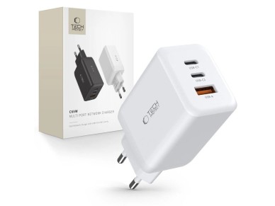 Carregador Tech-Protect C65W 2x USB-C PD 65W / USB-A QC 3.0 - branco