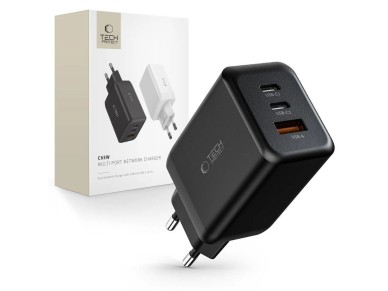Carregador Tech-Protect C65W 2x USB-C PD 65W / USB-A QC 3.0 - preto