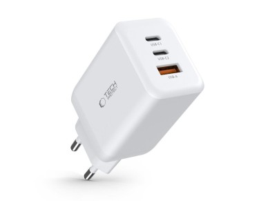 Carregador Tech-Protect C65W 2x USB-C PD 65W / USB-A QC 3.0 - branco