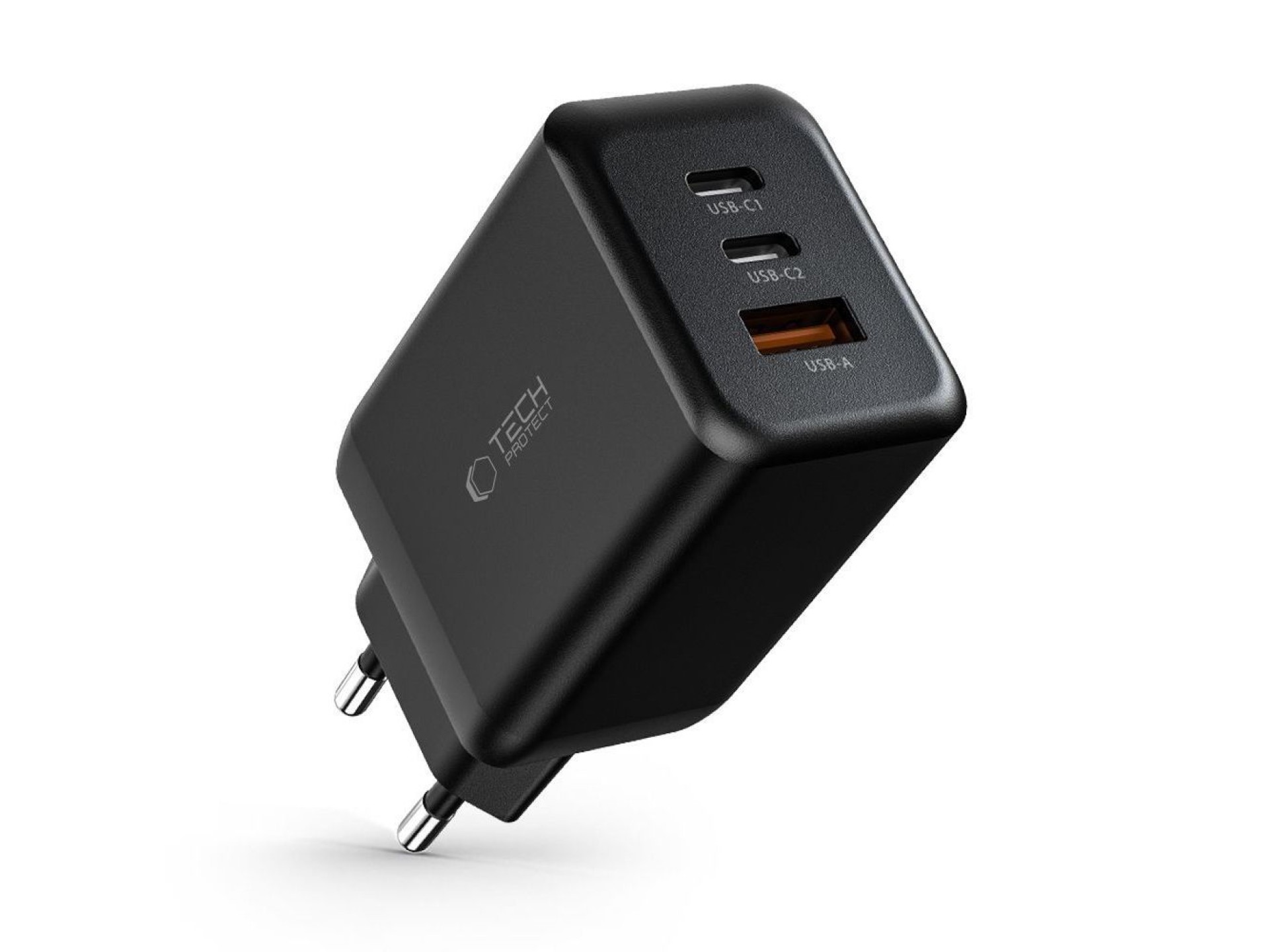Cargador Tech-Protect C65W 2x USB-C PD 65W / USB-A QC 3.0 - negro