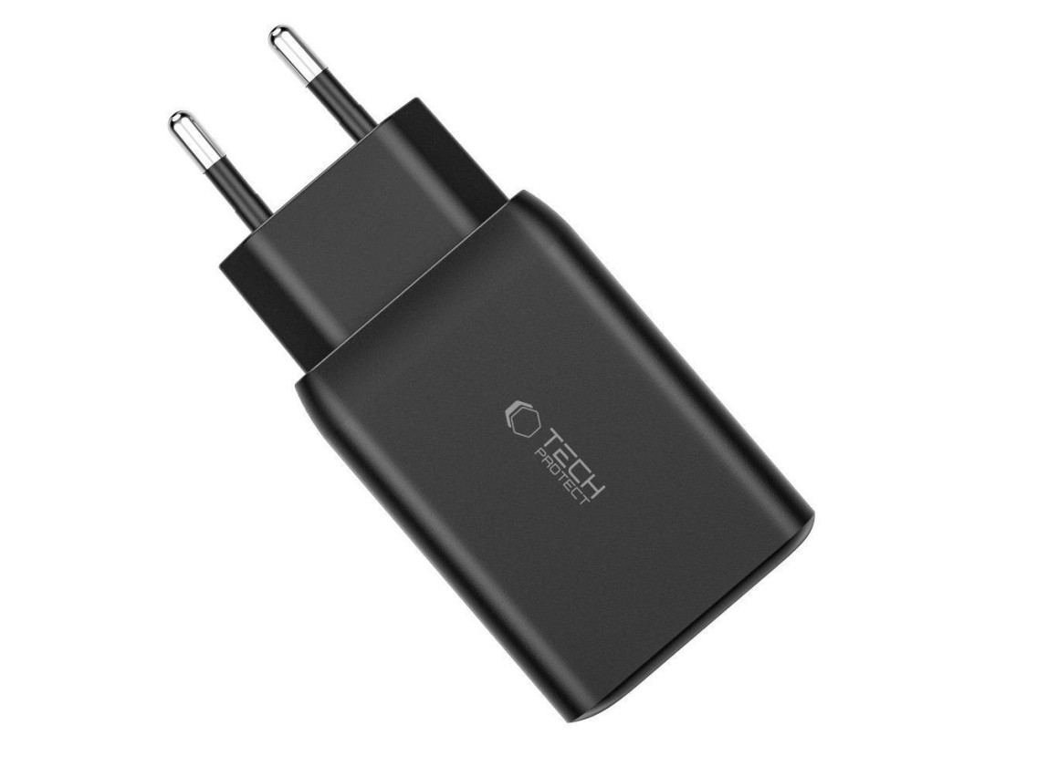 Cargador Tech-Protect C65W 2x USB-C PD 65W / USB-A QC 3.0 - negro