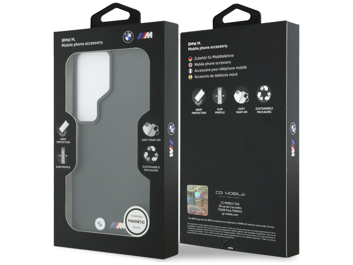 Capa MagSafe com logotipo BMW M em metal para Samsung Galaxy S26 Ultra - Preta