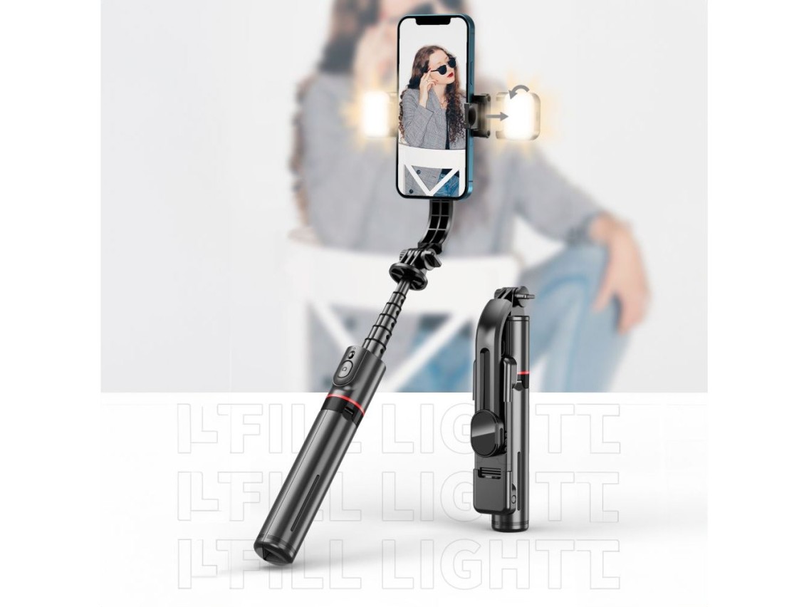 Palo selfie Bluetooth Tech-Protect L05S con trípode de hasta 105 cm con luz LED - Negro