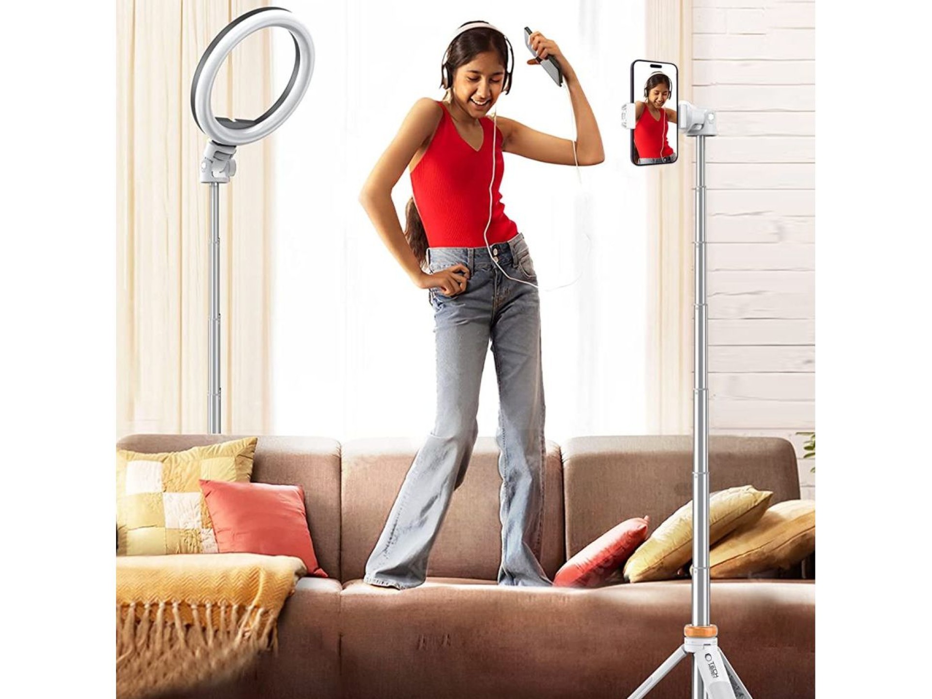 Bastão de selfie Tech-Protect L03S Bluetooth com controle remoto, tripé de até 148 cm e cabeça de 18