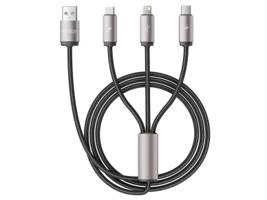 Cabo Tech-Protect UltraBoost 3 em 1 USB-A - Lightning / USB-C / micro USB 3.5A de 1 m - cinza