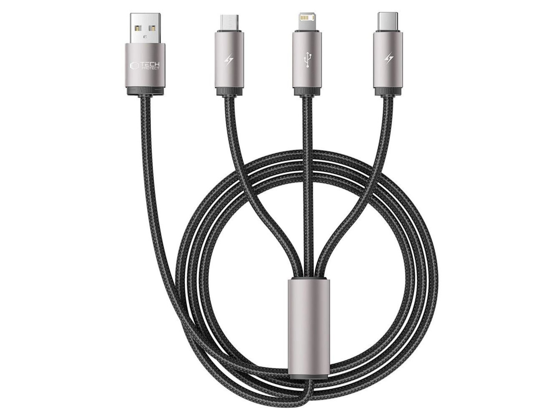 Cable Tech-Protect UltraBoost 3 en 1 USB-A - Lightning / USB-C / micro USB 3.5A 1m - gris