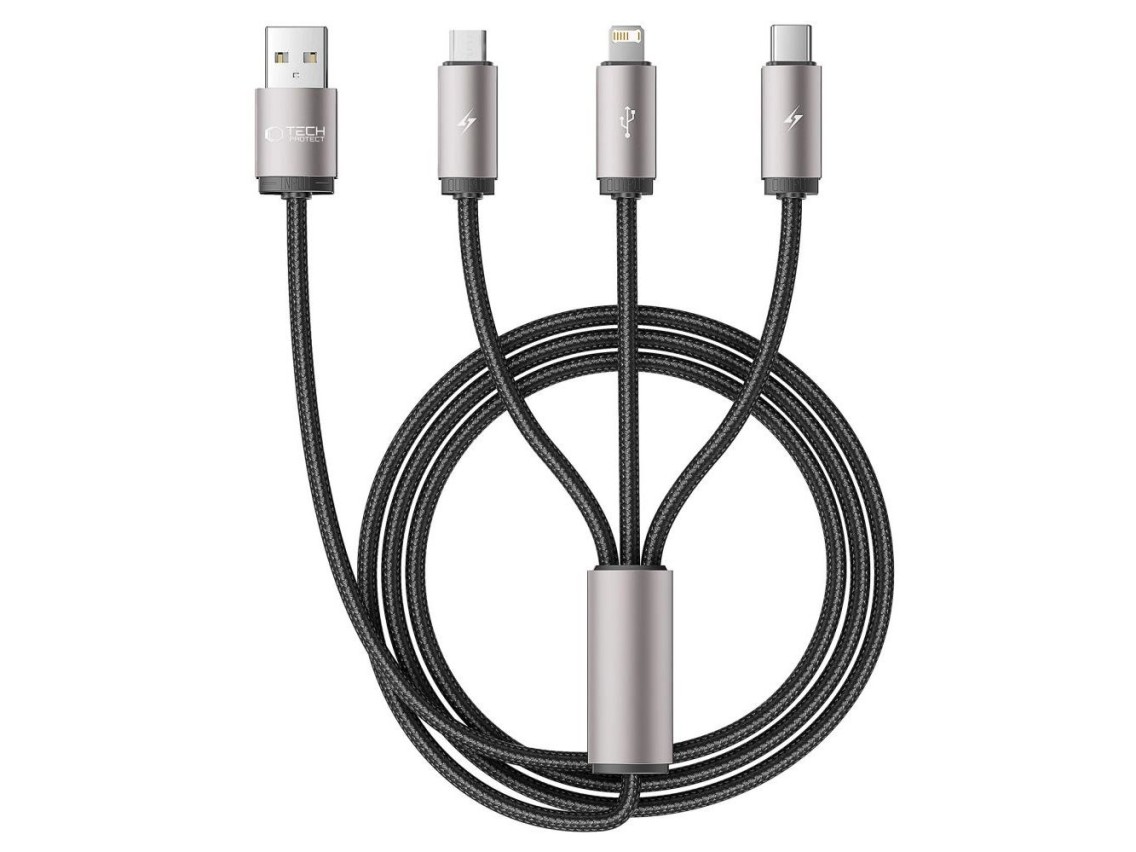 Cable Tech-Protect UltraBoost 3 en 1 USB-A - Lightning / USB-C / micro USB 3.5A 1m - gris