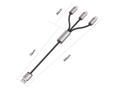 Cabo Tech-Protect UltraBoost 3 em 1 USB-A - Lightning / USB-C / micro USB 3.5A de 1 m - cinza