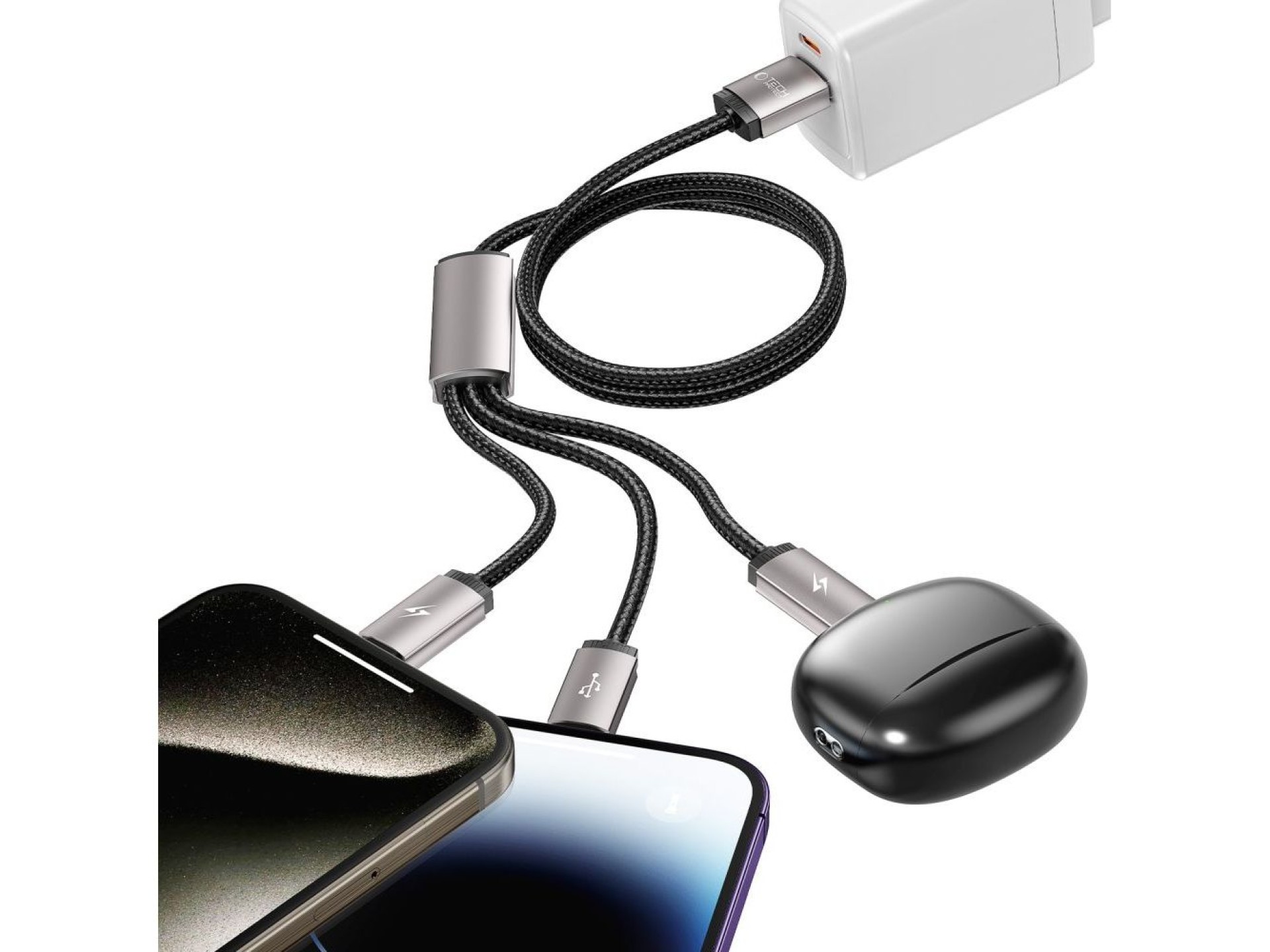 Cable Tech-Protect UltraBoost 3 en 1 USB-A - Lightning / USB-C / micro USB 3.5A 1m - gris