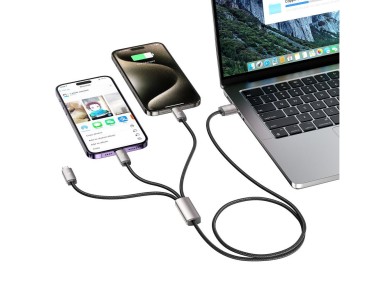 Cabo Tech-Protect UltraBoost 3 em 1 USB-A - Lightning / USB-C / micro USB 3.5A de 1 m - cinza