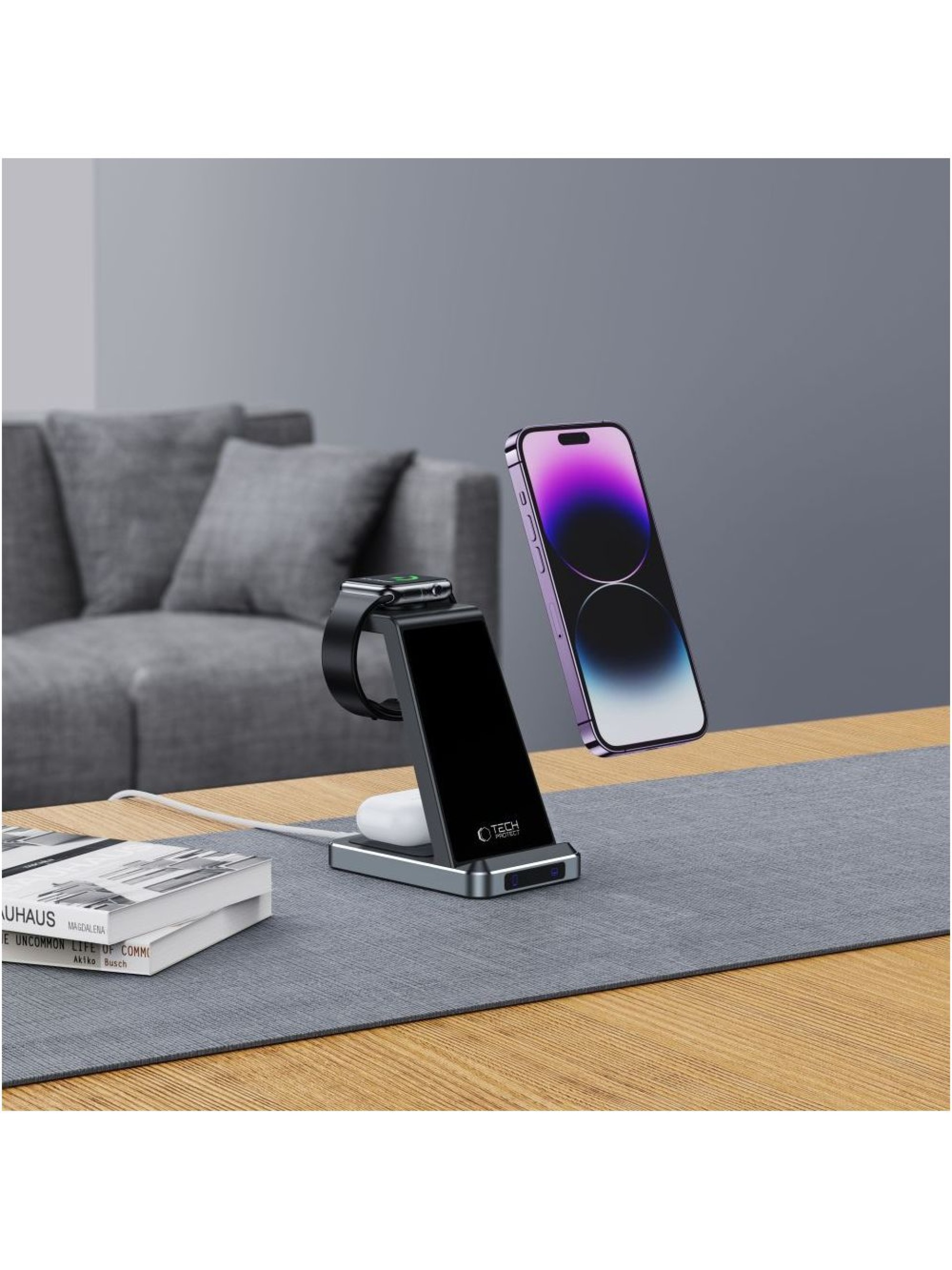 Carregador indutivo Tech-Protect QI15W-A26 15W 3 em 1 para smartphone / fones de ouvido / Apple Watc