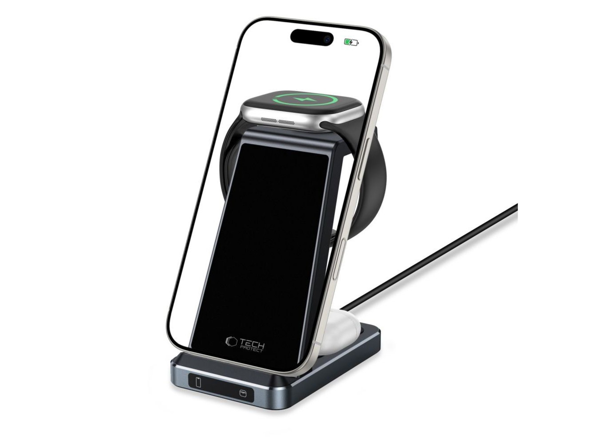 Carregador indutivo Tech-Protect QI15W-A26 15W 3 em 1 para smartphone / fones de ouvido / Apple Watc