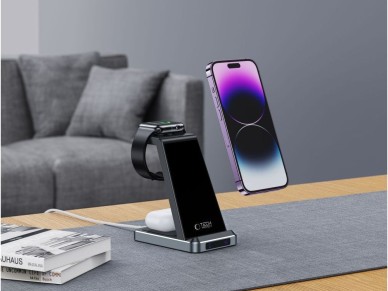 Tech-Protect QI15W-A26 Inductive Charger 15W 3in1 for Smartphone / Headphones / Apple Watch - Black Tech-Protect QI15W-A26 Inductive Charger 15W 3in1 for Smartphone / Headphones / Apple Watch - Black