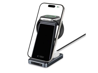 Tech-Protect QI15W-A26 Inductive Charger 15W 3in1 for Smartphone / Headphones / Apple Watch - Black Tech-Protect QI15W-A26 Inductive Charger 15W 3in1 for Smartphone / Headphones / Apple Watch - Black