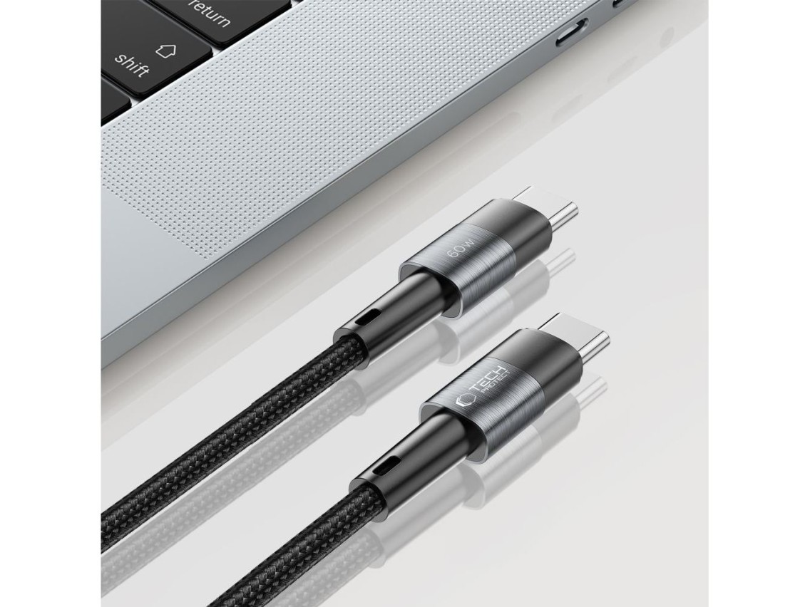 Cable Tech-Protect UltraBoost USB-C / USB-C PD de 60 W y 3 A, 0,25 m - Gris