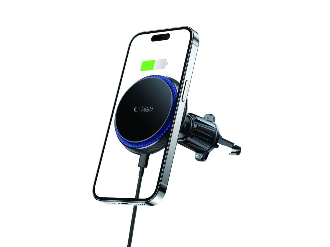 Suporte para celular veicular Tech-Protect MM15W-V4 com carregador indutivo MagSafe de 15 W para saí