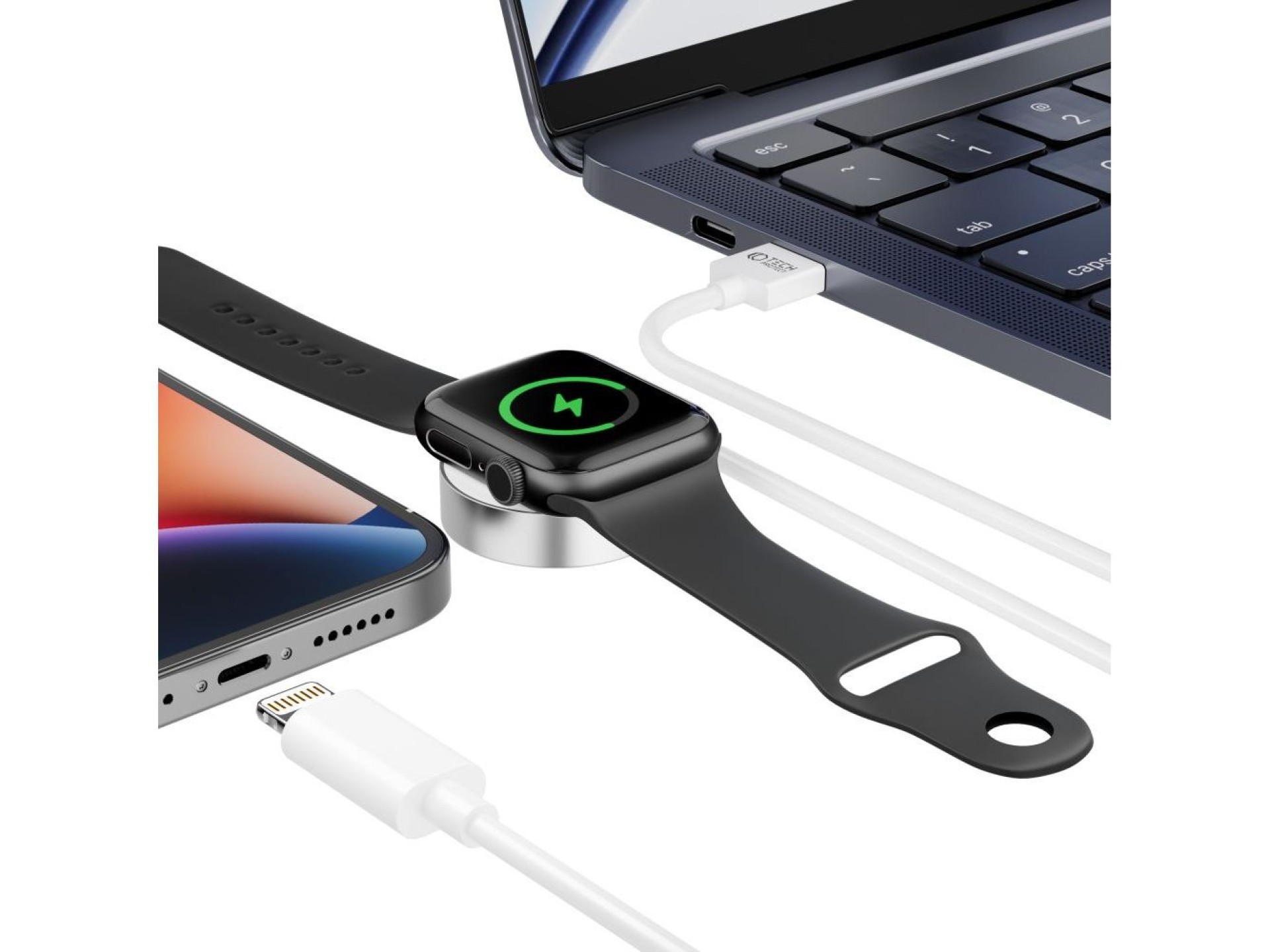 Tech-Protect UltraBoost 2in1 Magnetic Charger with USB-C / Lightning Cables for Apple Watch 1.5m - W