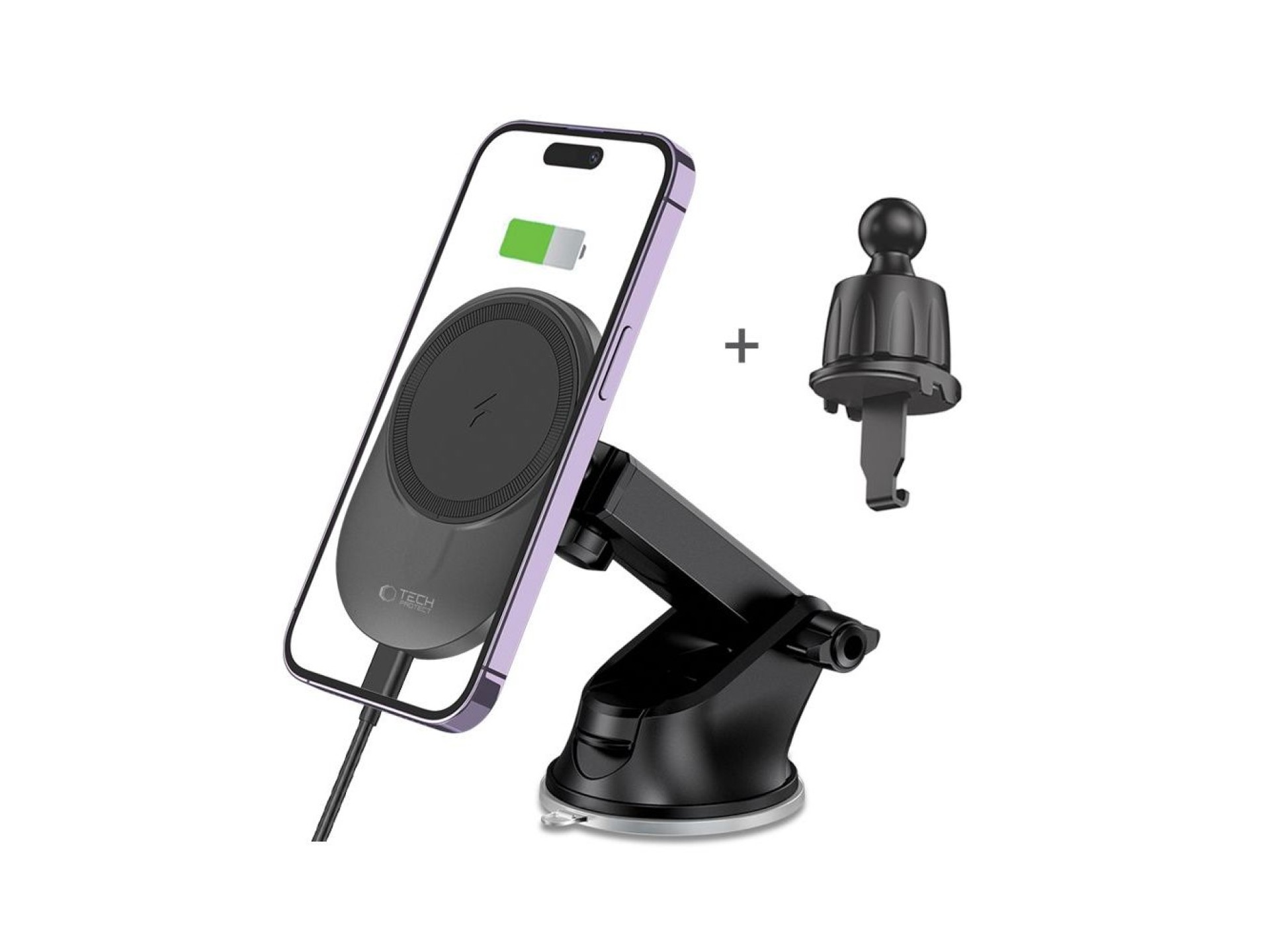 Tech-Protect MM15W-V1 Car Phone Holder with MagSafe 15W Wireless Charger for Cockpit/Air Vent - Blac
