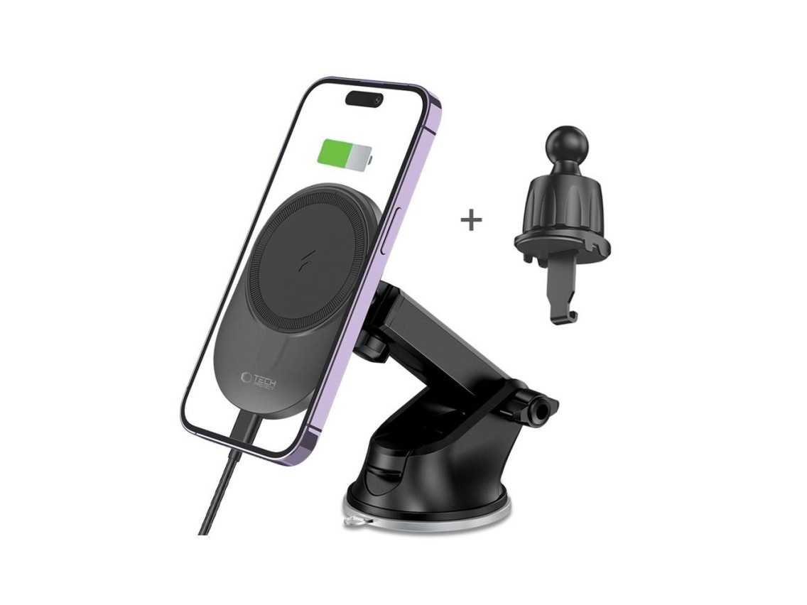 Tech-Protect MM15W-V1 Car Phone Holder with MagSafe 15W Wireless Charger for Cockpit/Air Vent - Blac