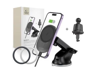 Tech-Protect MM15W-V1 Car Phone Holder with MagSafe 15W Wireless Charger for Cockpit/Air Vent - Blac