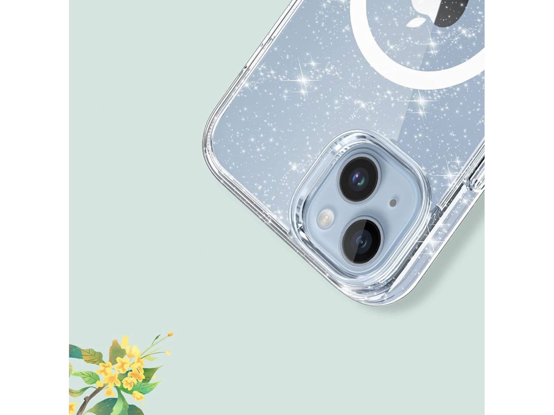 Capa Tech-Protect FlexAir Hybrid MagSafe para iPhone 13/14 - Glitter Transparente