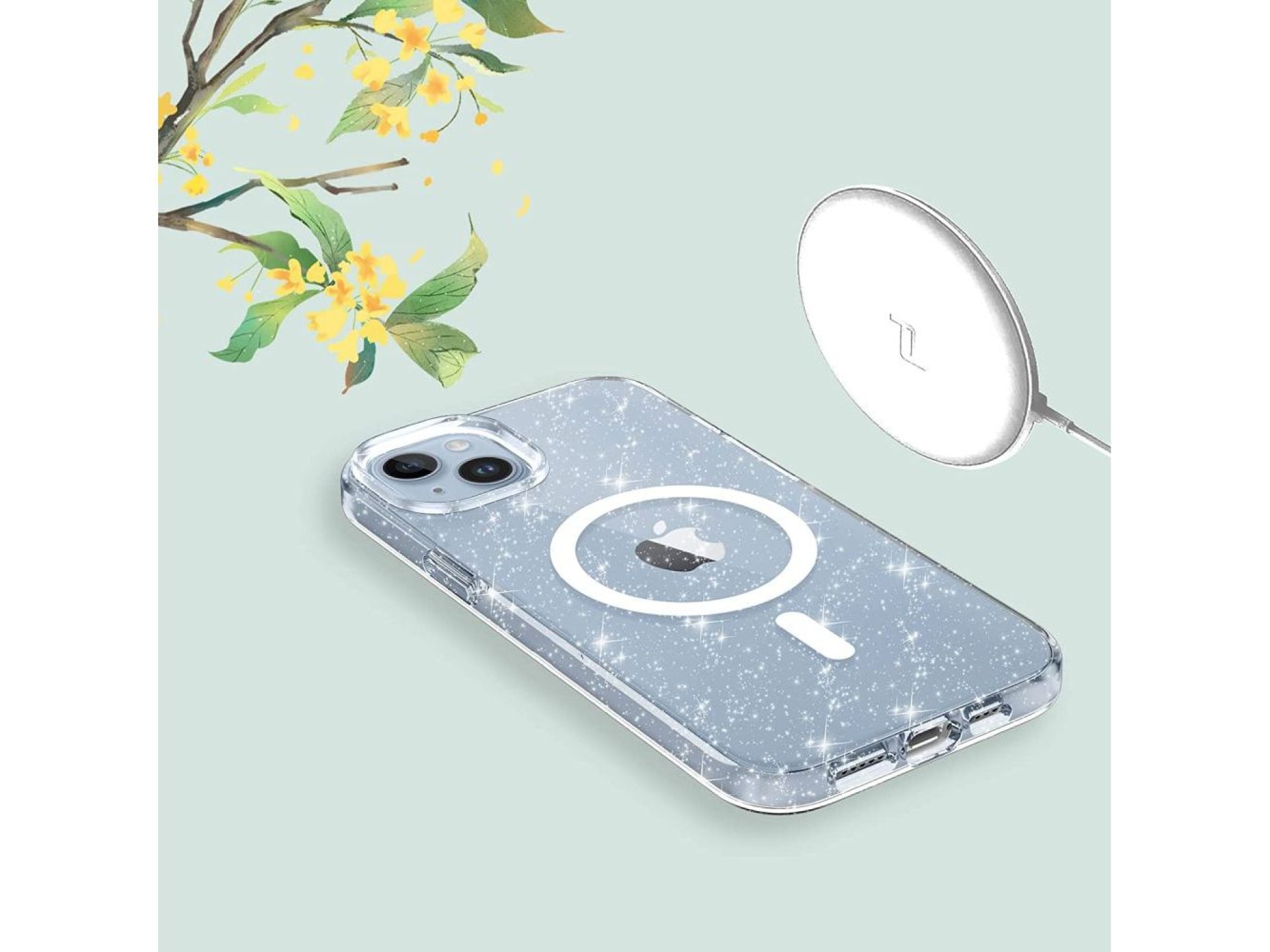 Capa Tech-Protect FlexAir Hybrid MagSafe para iPhone 13/14 - Glitter Transparente