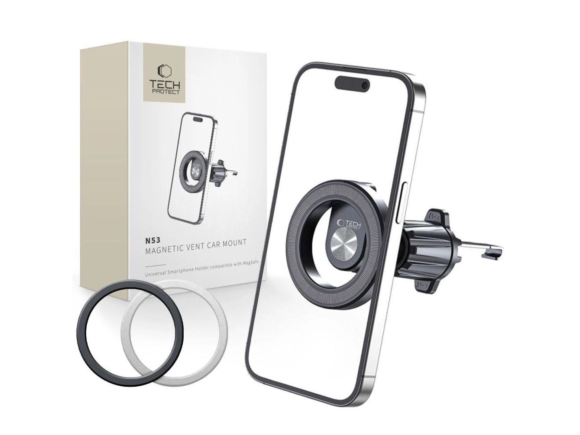 Soporte para teléfono de coche Tech-Protect N53 con MagSafe para rejilla de ventilación - Negro