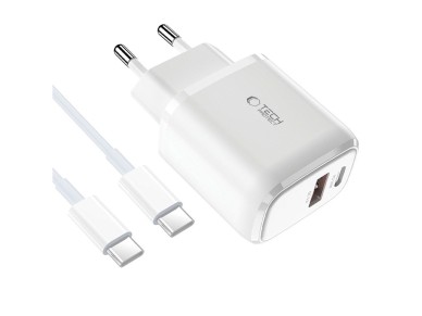 Tech-Protect C20W USB-C PD 20W / USB-A QC 3.0 charger with USB-C / USB-C cable - white