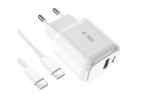 Tech-Protect C20W USB-C PD 20W / USB-A QC 3.0 charger with USB-C / USB-C cable - white