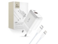 Carregador Tech-Protect C20W USB-C PD 20W / USB-A QC 3.0 com cabo USB-C / Lightning - Branco Carregador Tech-Protect C20W USB-C PD 20W / USB-A QC 3.0 com cabo USB-C / Lightning - Branco