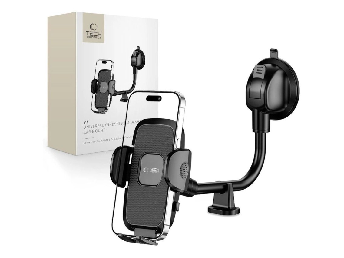 Soporte para teléfono móvil Tech-Protect V3 de brazo largo para parabrisas/cabina - Negro