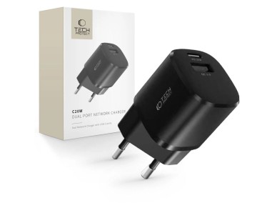 Cargador Tech-Protect C20W mini USB-C PD 20W / USB-A QC 3.0 - negro Cargador Tech-Protect C20W mini USB-C PD 20W / USB-A QC 3.0 - negro