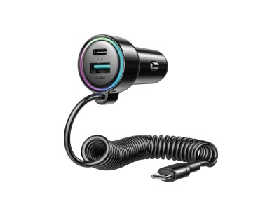 Cargador de coche Joyroom JR-CL07 3 en 1 de 72 W con cable USB-C de 1,6 m � Negro
