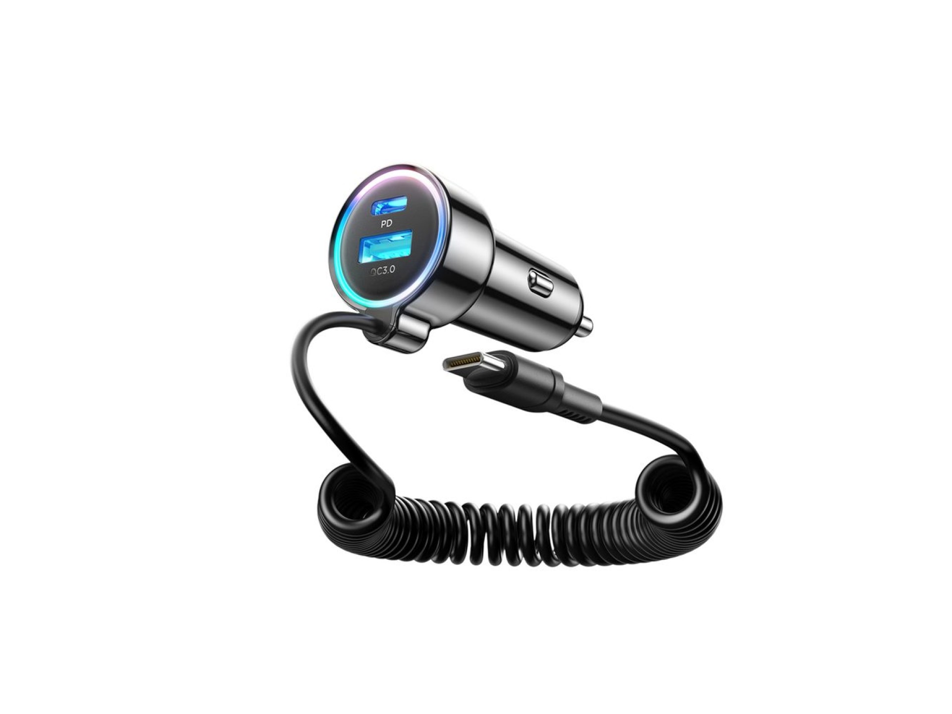 Carregador veicular 3 em 1 Joyroom JR-CL07 de 72 W com cabo USB-C de 1,6 m – Preto