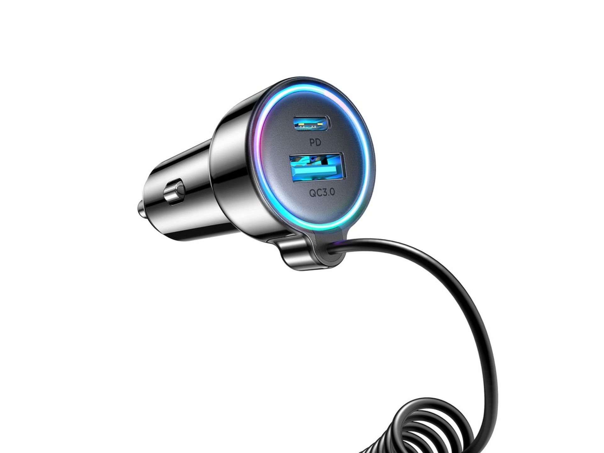 Carregador veicular 3 em 1 Joyroom JR-CL07 de 72 W com cabo USB-C de 1,6 m – Preto