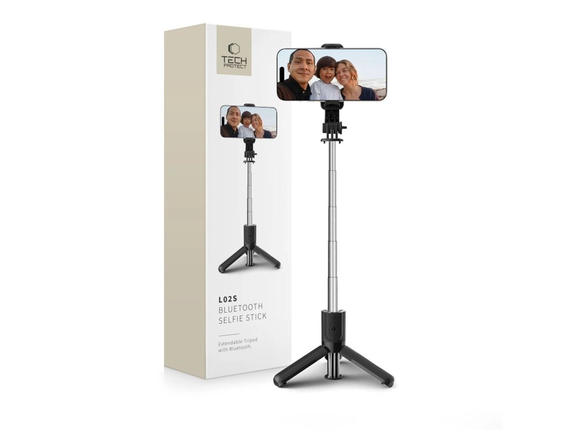 Bastão de selfie Bluetooth Tech-Protect L02S com tripé de até 72 cm - preto