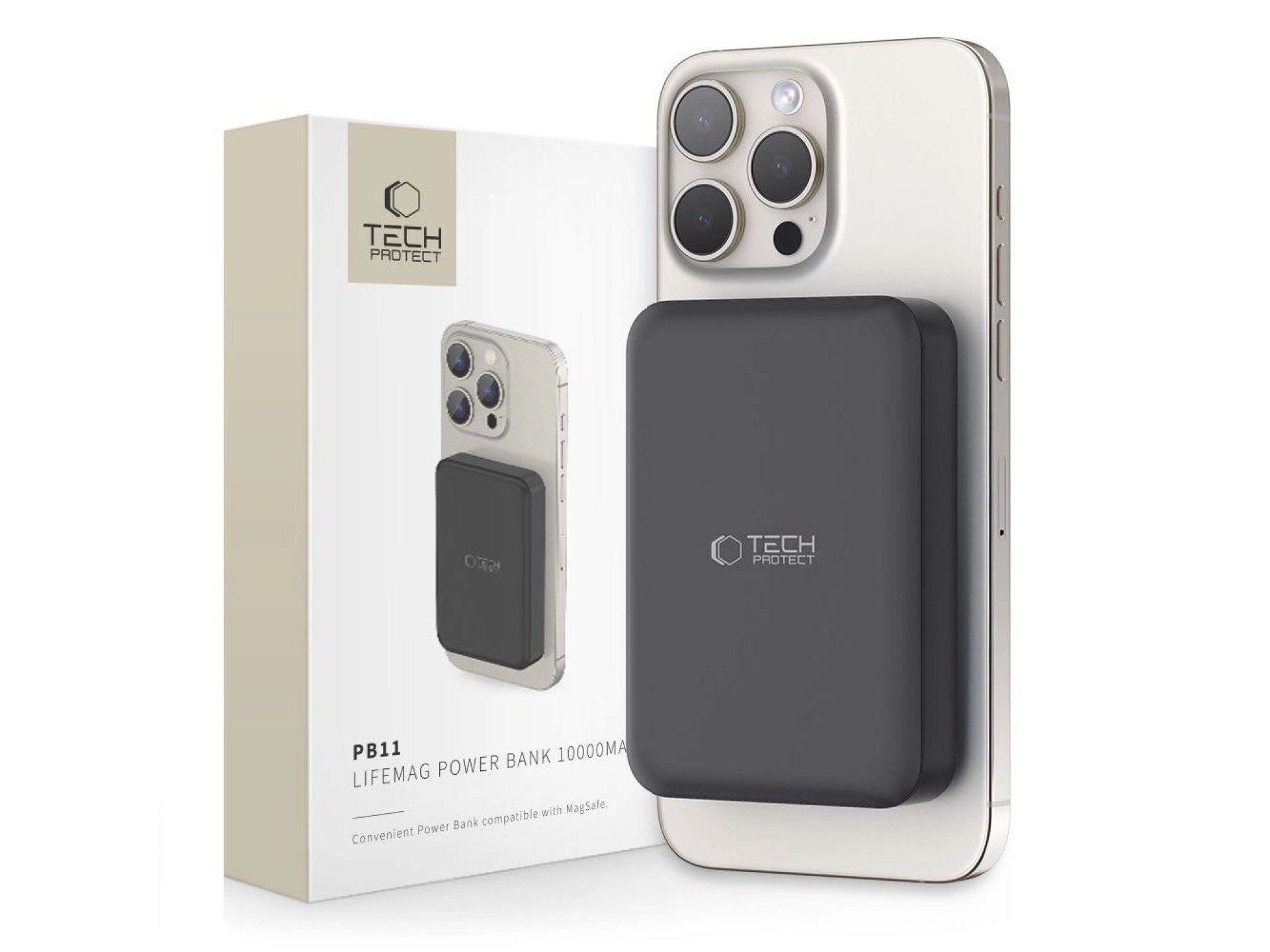 Batería externa Tech-Protect LifeMag PB11 con MagSafe, 10000 mAh, 15 W, puerto USB-C - color negro +