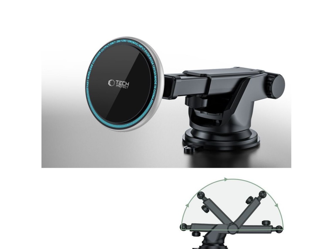 Tech-Protect A2 Car Phone Holder with MagSafe 15W Inductive Charger for Cockpit - Black