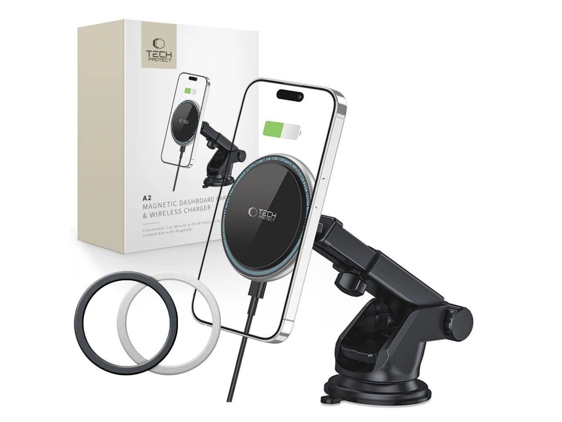 Tech-Protect A2 Car Phone Holder with MagSafe 15W Inductive Charger for Cockpit - Black
