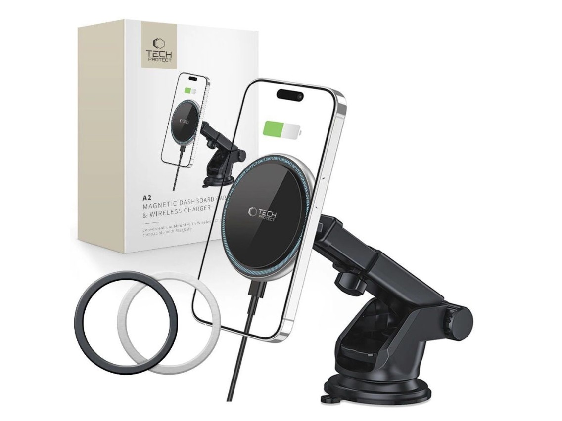Tech-Protect A2 Car Phone Holder with MagSafe 15W Inductive Charger for Cockpit - Black