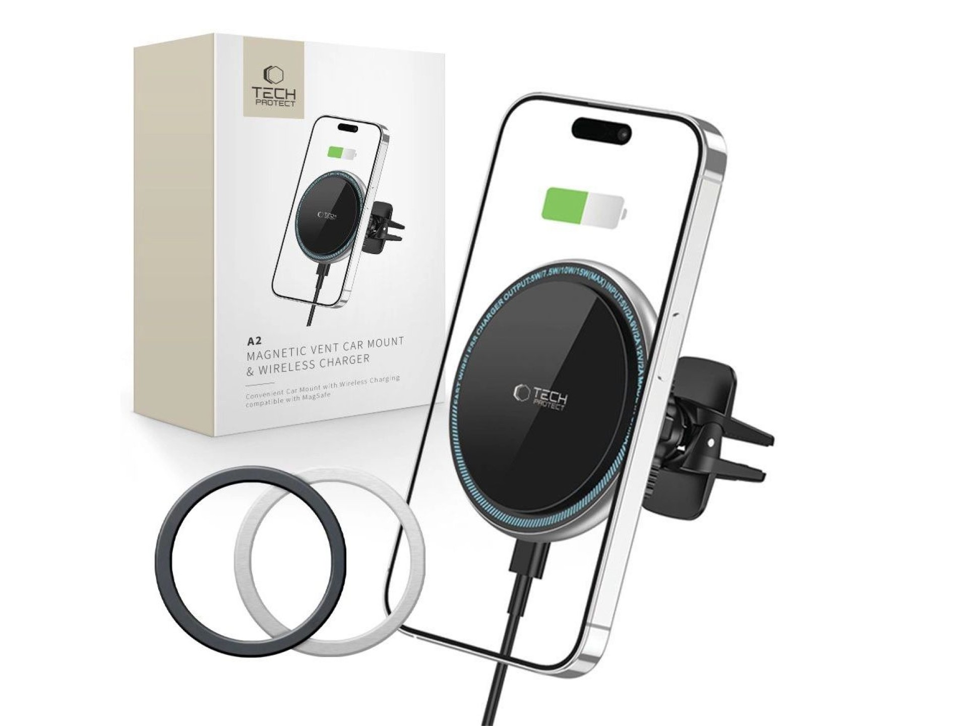 Tech-Protect A2 Car Phone Holder with MagSafe 15W Inductive Charger for Air Vent - Black