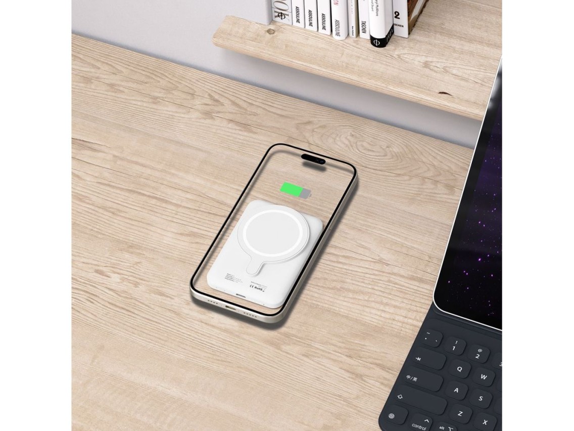 Batería externa Tech-Protect LifeMag PB10 con MagSafe, 5000 mAh, 15 W, puerto USB-C - color blanco +