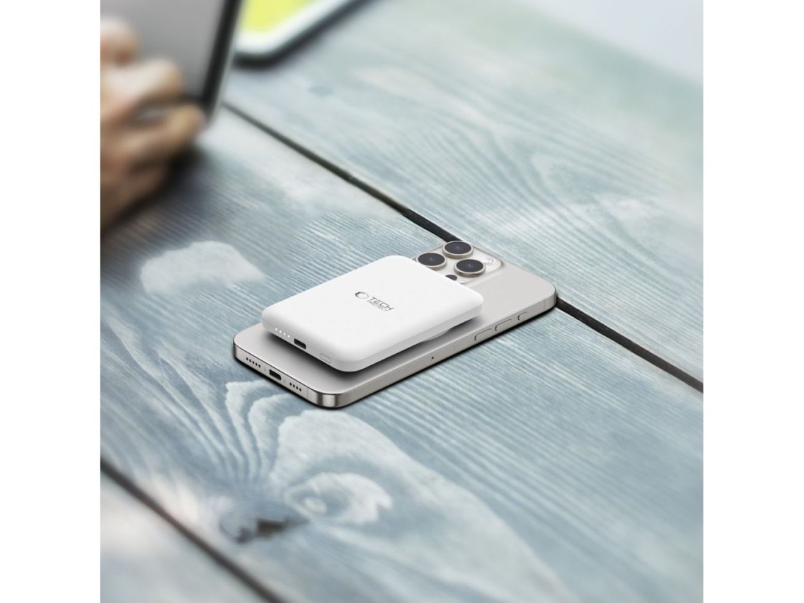 Batería externa Tech-Protect LifeMag PB10 con MagSafe, 5000 mAh, 15 W, puerto USB-C - color blanco +
