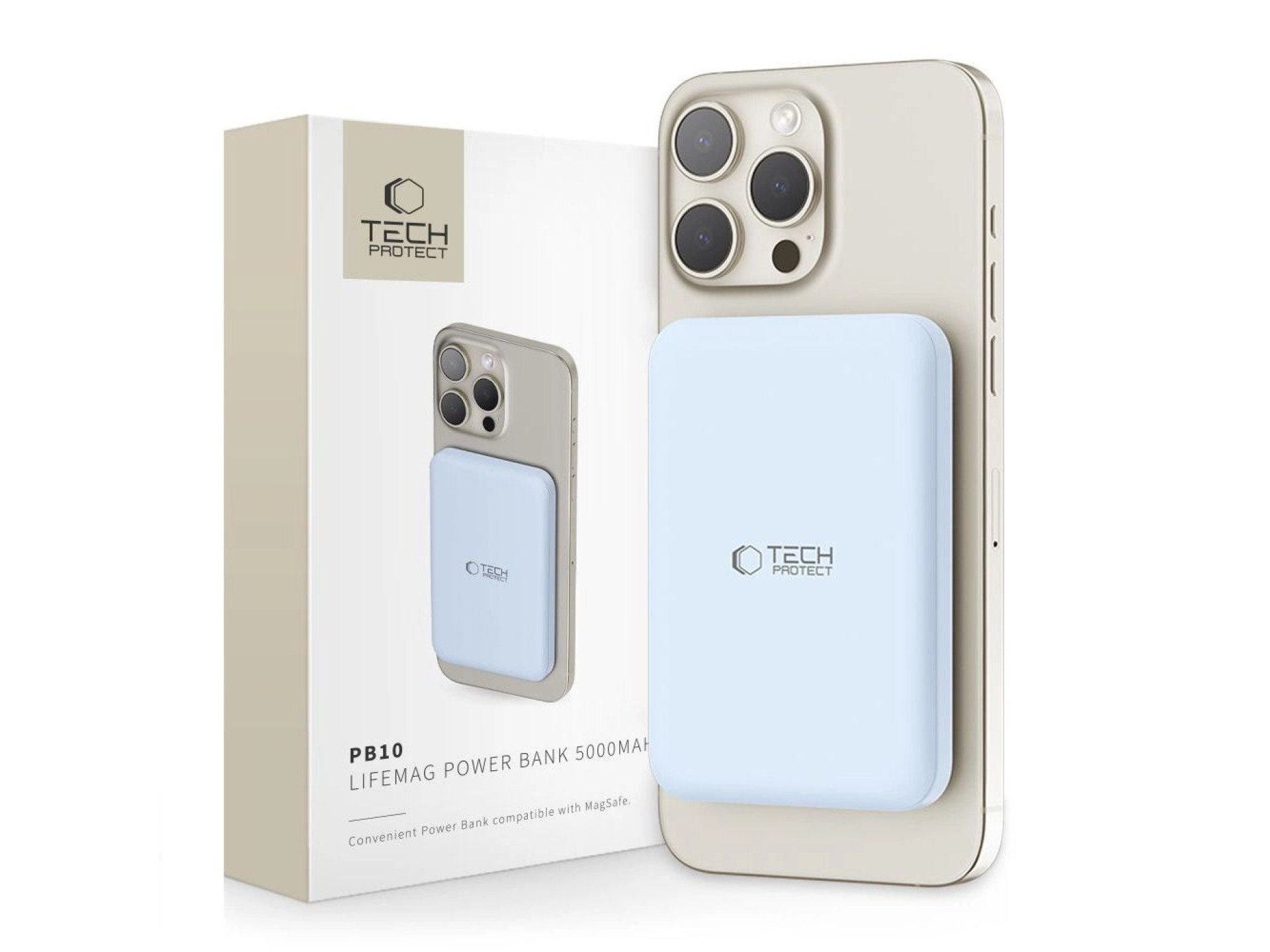 Batería externa Tech-Protect LifeMag PB10 con MagSafe, 5000 mAh, 15 W, puerto USB-C - azul + cable U
