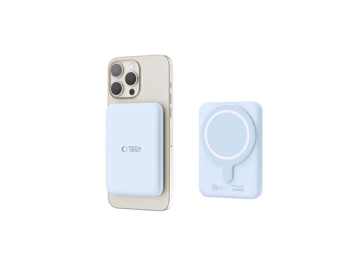 Batería externa Tech-Protect LifeMag PB10 con MagSafe, 5000 mAh, 15 W, puerto USB-C - azul + cable U