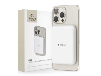 Bater�a externa Tech-Protect LifeMag PB10 con MagSafe, 5000 mAh, 15 W, puerto USB-C - color blanco +