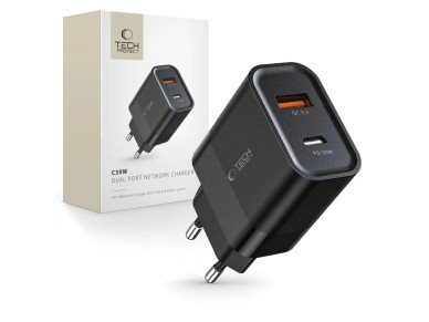 Tech-Protect C30W Charger USB-C PD 30W / USB-A QC 3.0 - Black Tech-Protect C30W Charger USB-C PD 30W / USB-A QC 3.0 - Black