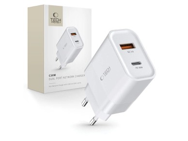 Cargador Tech-Protect C30W USB-C PD 30W / USB-A QC 3.0 - blanco