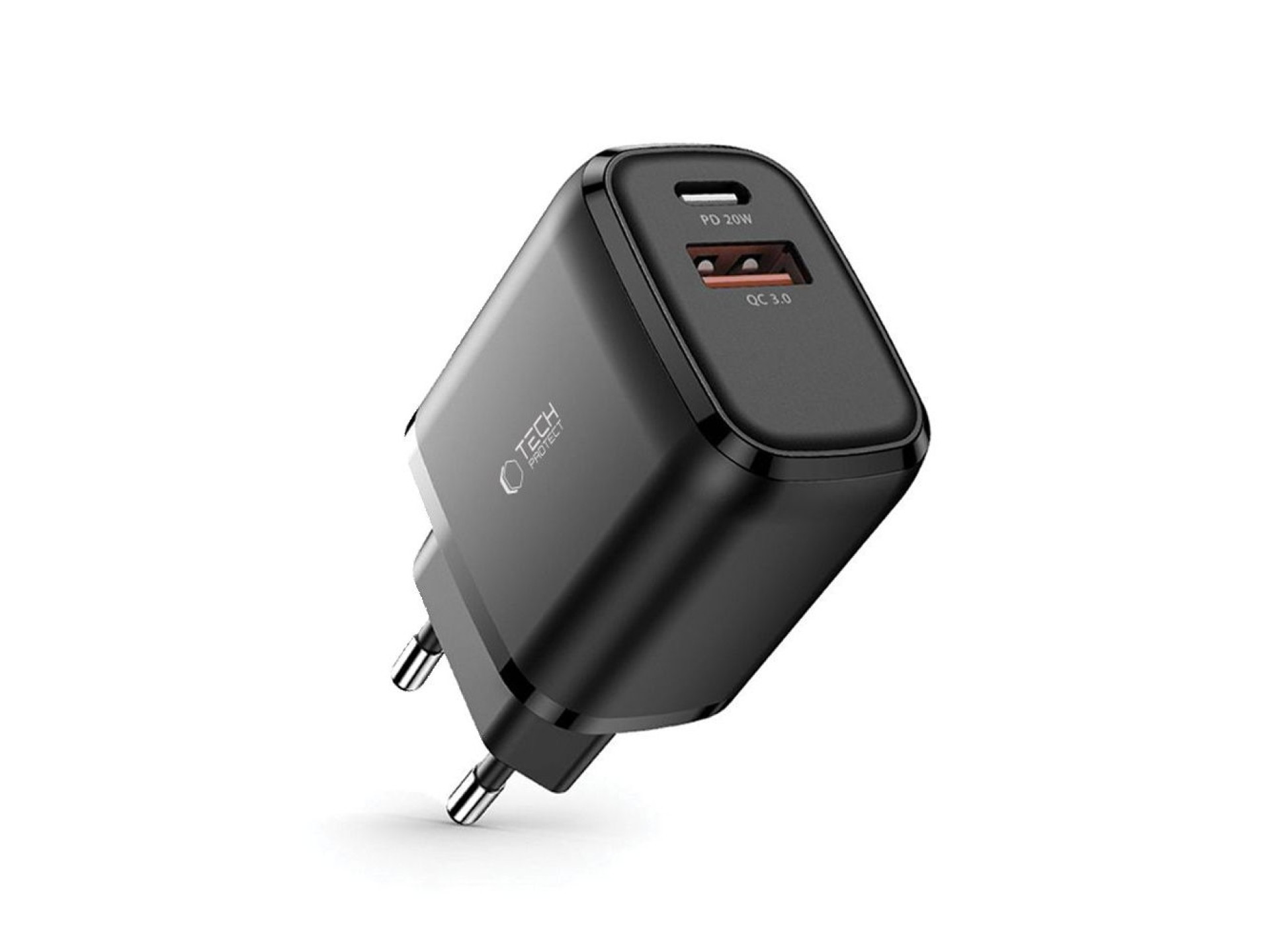 Carregador Tech-Protect C20W USB-C PD 20W / USB-A QC 3.0 - Preto